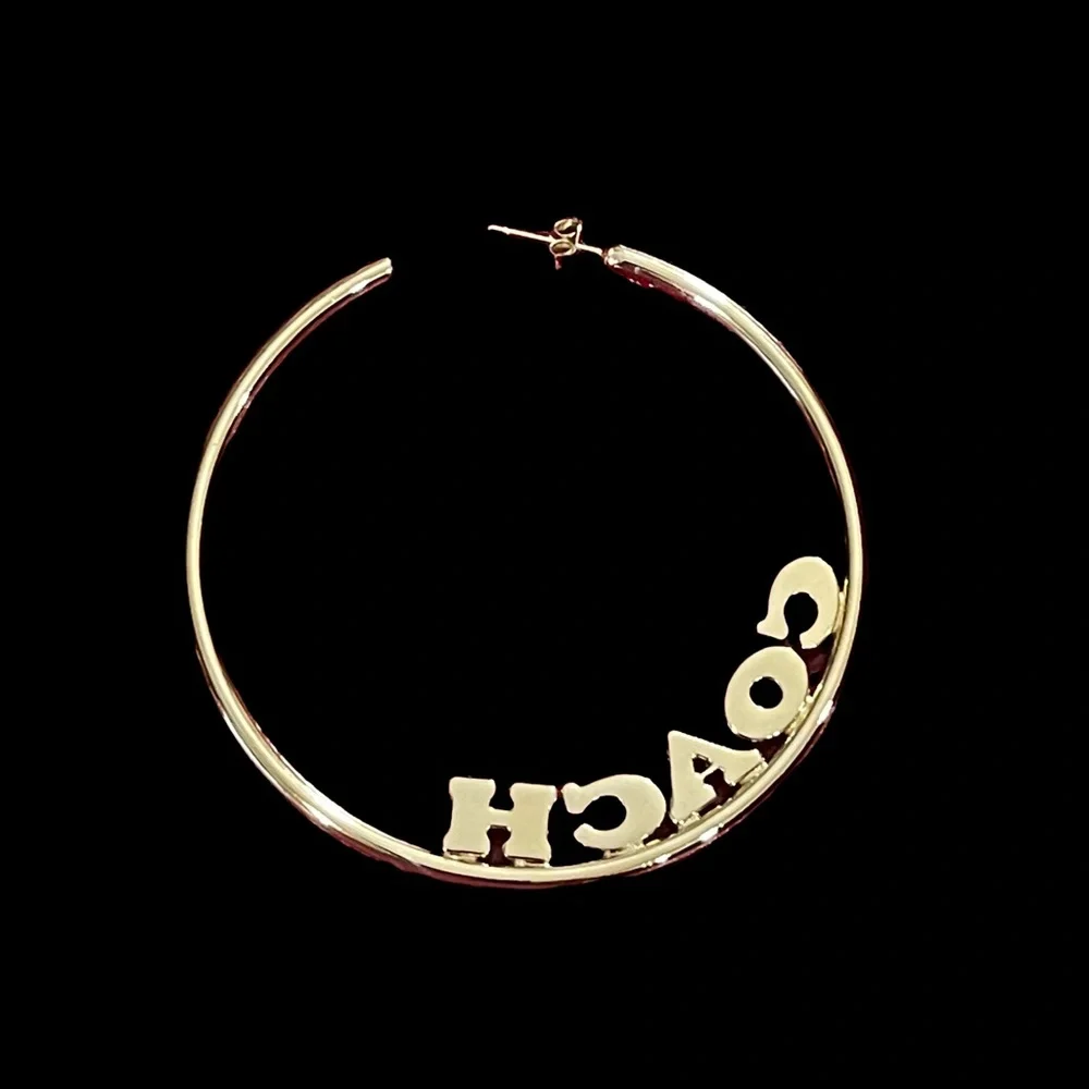 Coach Hoop Earrings Pave Signature Logo Large Rhinestones Sparkle 2 Tone Hoops - Picture 5 of 8